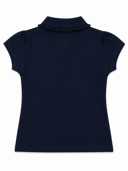 Girl's Frill Polo Shirt - Navy