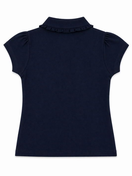 Girl's Frill Polo Shirt - Navy