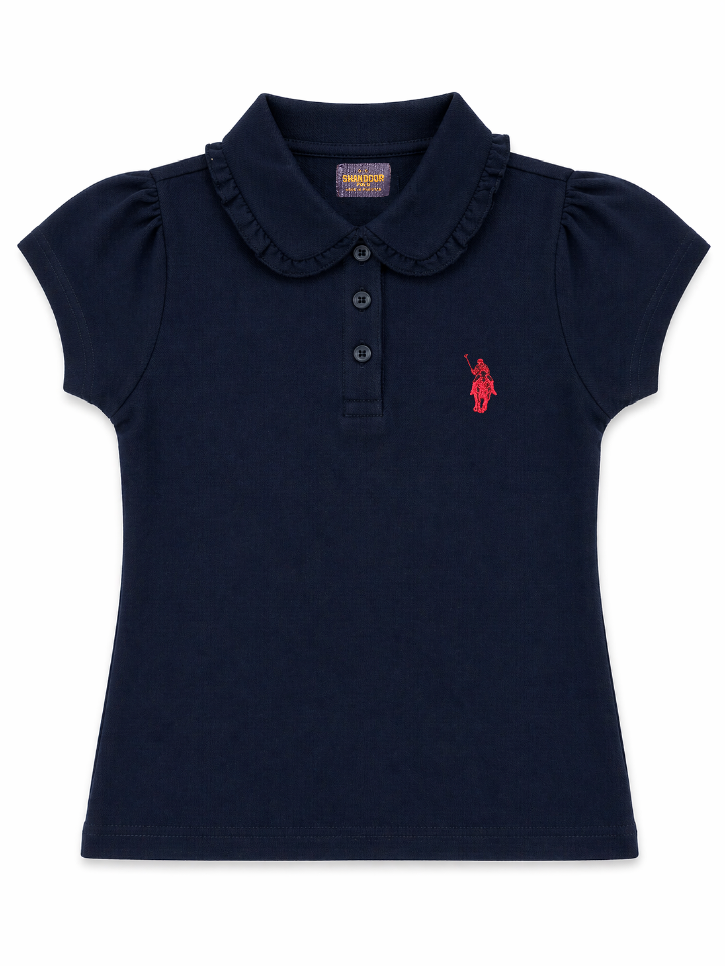 Girl's Frill Polo Shirt - Navy