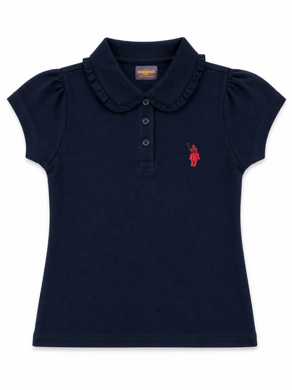 Girl's Frill Polo Shirt - Navy