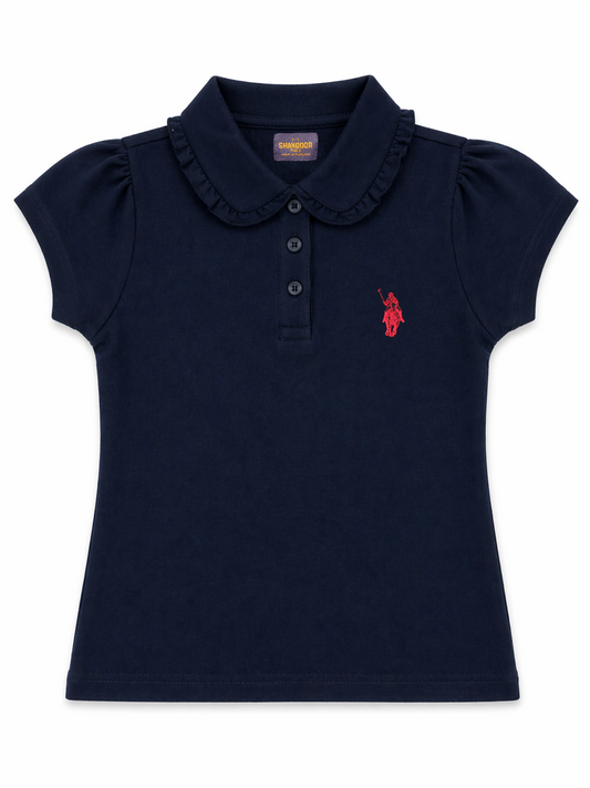 Girl's Frill Polo Shirt - Navy