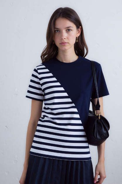 Geometic Diagonal Panel Tee Shirt for Her