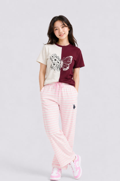 Butterfly Tee | Maroon-Marshmallow |