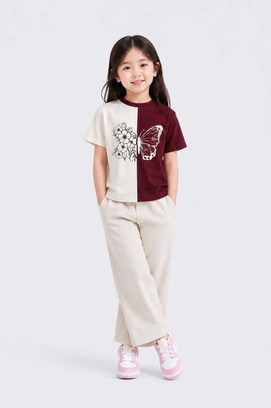 Butterfly Tee | Maroon-Marshmallow |